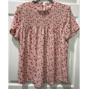MOD BOUTIQUE Floral Smocked Mock Neck Flutter Sleeve Top Women's Size S Spring